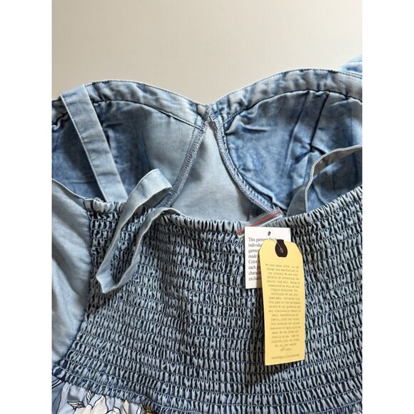 BOG Collective Maxi Dress Floral Corset Denim Blue Cottagecore Band Gypsies L - Picture 7 of 15